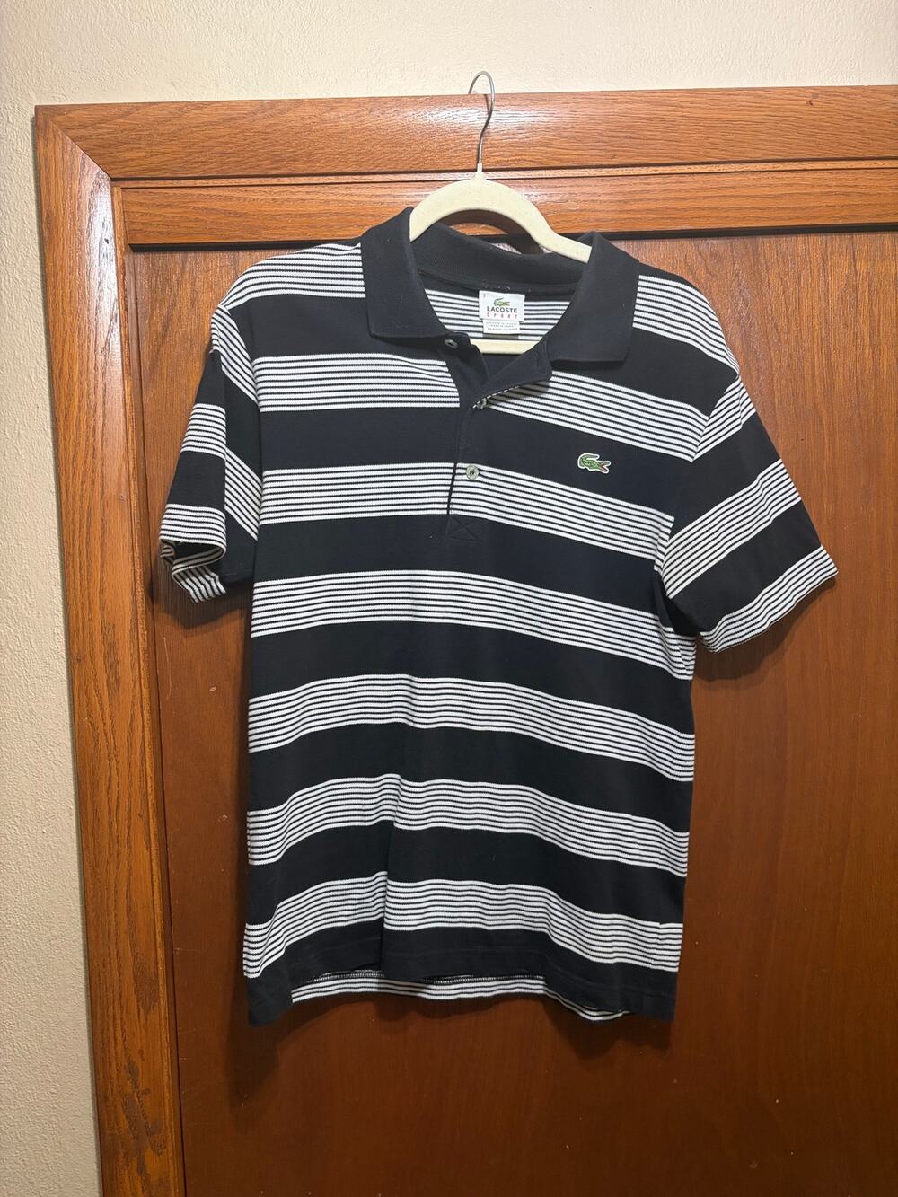 Lacoste Sport Black White Striped Polo Shirt Men's Size 3 Small Classic